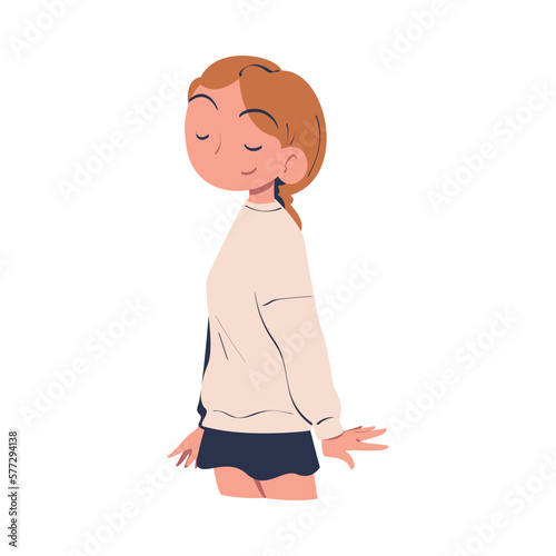 Confident Woman Character with Satisfied Face Expressing Self Pride Vector Illustration