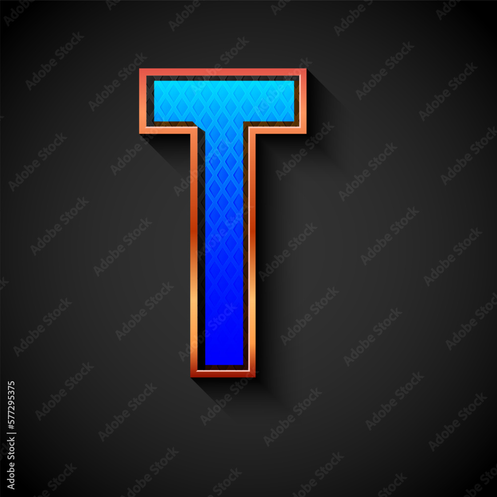 3d Golden font with gold contour, trendy metal alphabet, modern letter T with grid texture 3d Golden font with gold contour, trendy metal alphabet, modern letter T with grid texture