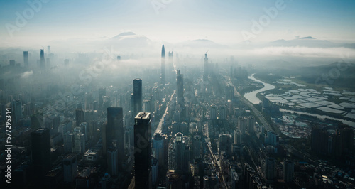 Photography Aerial view of landscape in shenzhen city, China