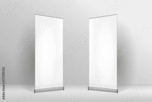 An empty white banner in the interior. Space for copying.
 3d vector illustration.