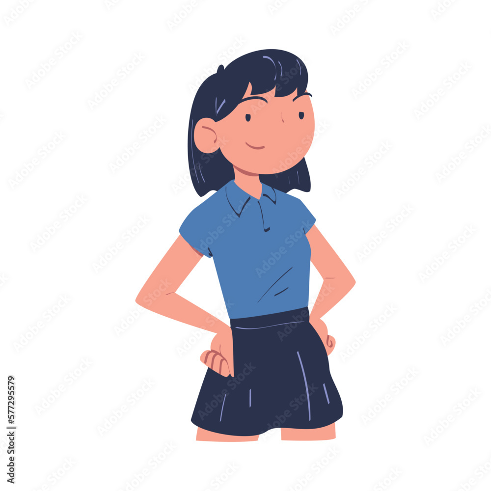 Confident Woman Character with Satisfied Face and Hands on Hips Expressing Self Pride Vector Illustration Confident Woman Character with Satisfied Face and Hands on Hips Expressing Self Pride Vector Illustration