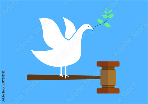 Peace Dove with Judge Wood Hammer vector illustration, flat design
