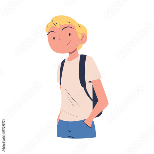Confident Man Character with Satisfied Face and Hands in Pocket Expressing Self Pride Vector Illustration