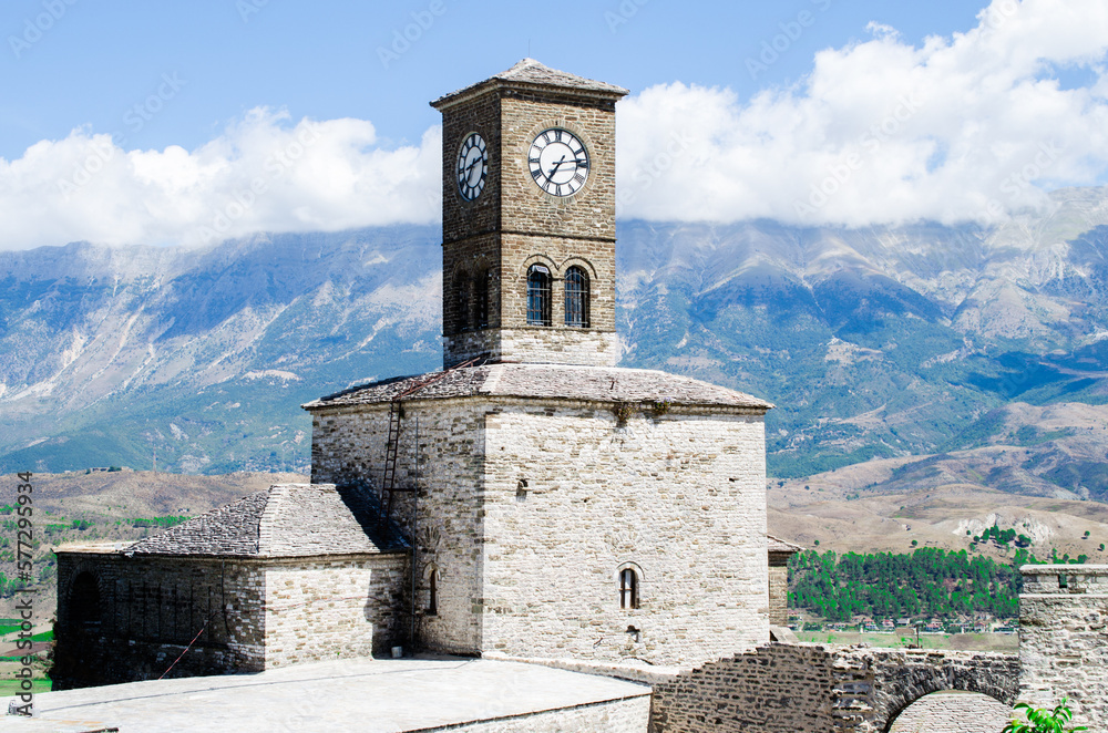 Old clock town in Gjirokaster, Alvania, closeup macro photo