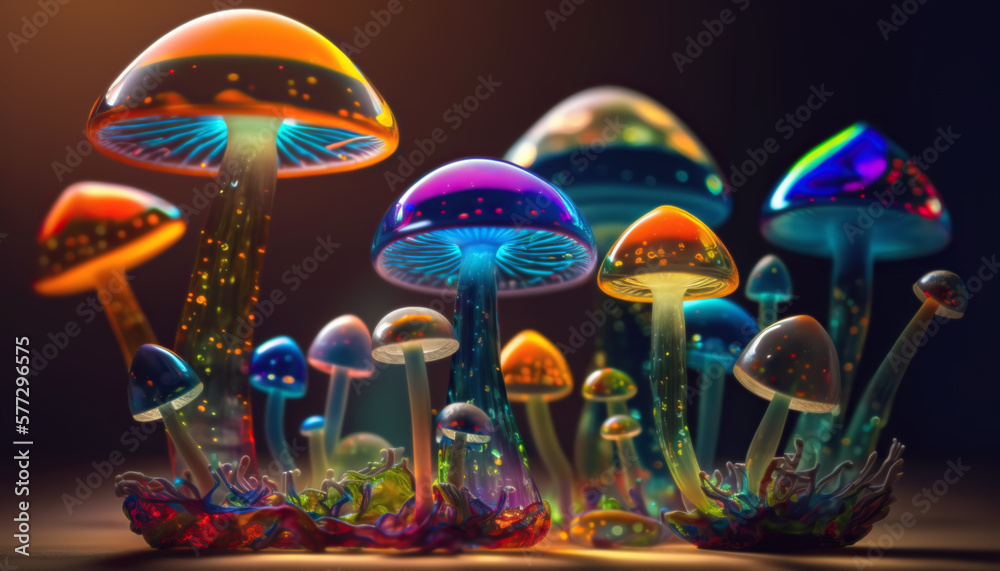 illustration glass multicolored mushrooms