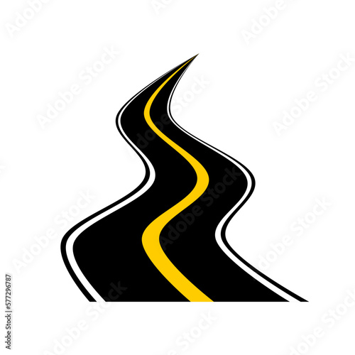 Black asphalt winding road icon flat vector design