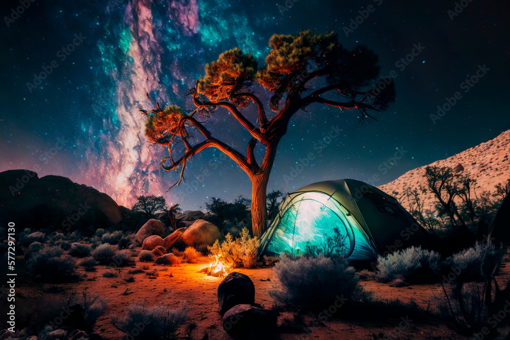 Camping under the shining stars of the night sky Generative AI - obrazy, fototapety, plakaty 