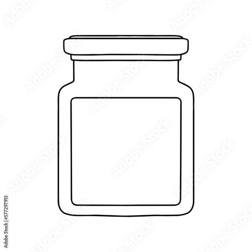 Jar with lid and label. Outline vector realistic mockup.