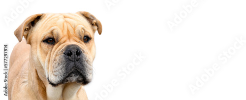 Beautiful and powerful dog ca de bou outdoors on white background. Banner. Copy space photo