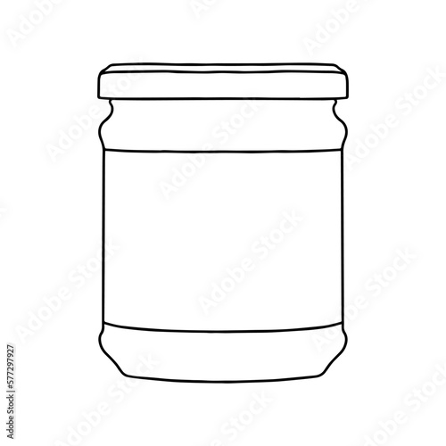 Jar with lid and label. Outline vector realistic mockup.
