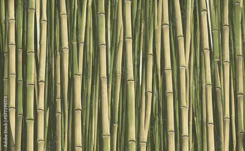 Green bamboo stems. Bamboo thickets  decorative scenic background. Generative AI