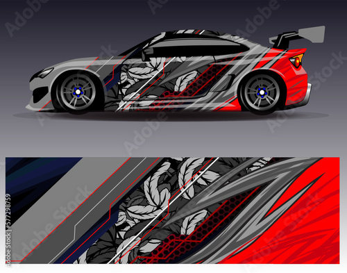Car wrap design vector. Graphic abstract stripe racing background kit designs for wrap vehicle  race car  rally  adventure and livery