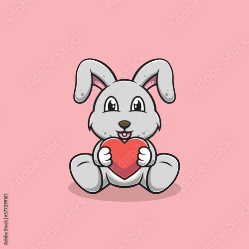 cute valentine rabbit giving love for you cartoon illustration