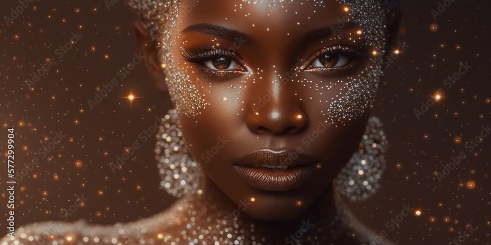 Junge hübsche afroamerikanische Frau mit tollem Make-Up Porträt Nahaufnahme, ai generativ
