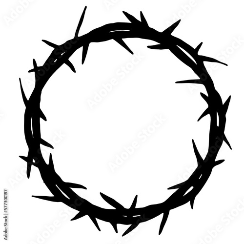 Good friday crucifixion Easter religious vector illustration - Black silhouette of Crown of thorns icon symbol, isolated on white background