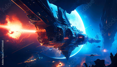 Fotografia Laser-Fueled Battle Amongst the Stars: Intergalactic Spaceships Clash in Epic Showdown