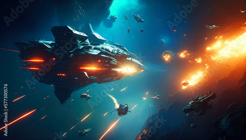 Slika na platnu Laser-Fueled Battle Amongst the Stars: Intergalactic Spaceships Clash in Epic Showdown
