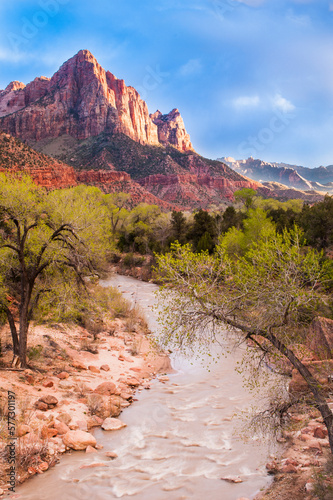 The Watchman at and Virgin River sunset, Zion National Park