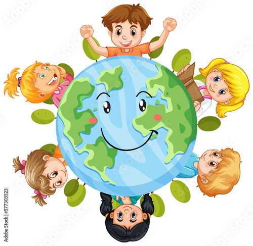 Earth planet with cartoon characters