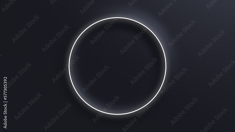 Black Surface with Embossed Shape and White Illuminated Edge. Tech Background with Neon Circle. 3D Render. Black Surface with Embossed Shape and White Illuminated Edge. Tech Background with Neon Circle. 3D Render.