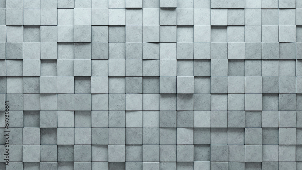 Concrete Tiles arranged to create a 3D wall. Polished, Square Background formed from Futuristic blocks. 3D Render Concrete Tiles arranged to create a 3D wall. Polished, Square Background formed from Futuristic blocks. 3D Render