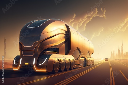 Cargo truck on the road. Future of autonomous cargo transportation. Generative AI 
