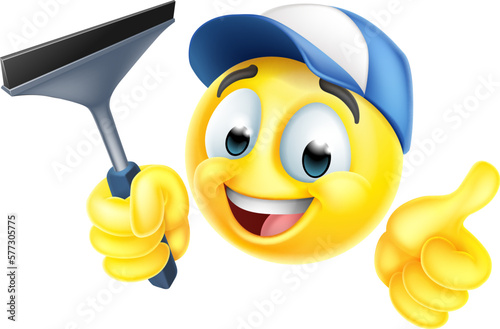 A window cleaning or car wash emoticon emoji face icon holding a squeegee