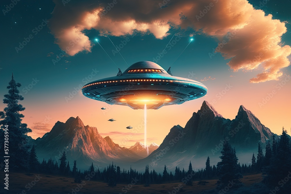 UFO in the night sky. Generative AI UFO in the night sky. Generative AI