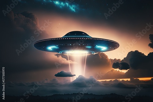 UFO in the night sky. Generative AI 