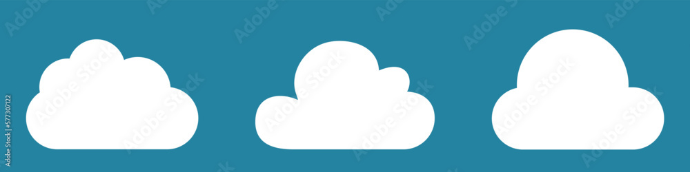White cartoon clouds set isolated on blue background. Collection of different clouds for background template, wallpaper and fluffy sky design. Flat clouds concept. Clouds vector illustration White cartoon clouds set isolated on blue background. Collection of different clouds for background template, wallpaper and fluffy sky design. Flat clouds concept. Clouds vector illustration