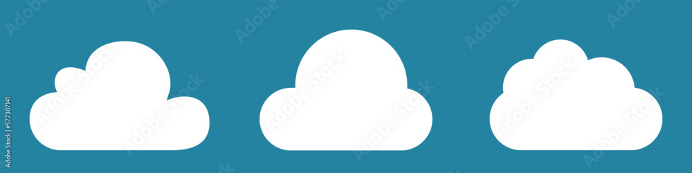 White cartoon clouds set isolated on blue background. Collection of different clouds for background template, wallpaper and fluffy sky design. Flat clouds concept. Clouds vector illustration White cartoon clouds set isolated on blue background. Collection of different clouds for background template, wallpaper and fluffy sky design. Flat clouds concept. Clouds vector illustration