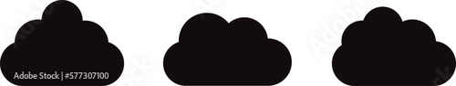 Black cartoon clouds set isolated on white background. Collection of different clouds for background template, wallpaper and fluffy sky design. Flat clouds concept. Clouds vector illustration