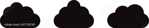 Black cartoon clouds set isolated on white background. Collection of different clouds for background template, wallpaper and fluffy sky design. Flat clouds concept. Clouds vector illustration
