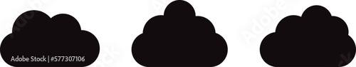 Black cartoon clouds set isolated on white background. Collection of different clouds for background template, wallpaper and fluffy sky design. Flat clouds concept. Clouds vector illustration