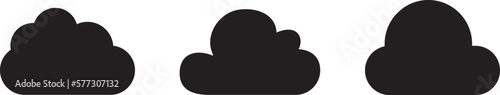 Black cartoon clouds set isolated on white background. Collection of different clouds for background template, wallpaper and fluffy sky design. Flat clouds concept. Clouds vector illustration