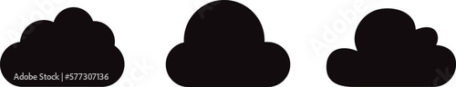 Black cartoon clouds set isolated on white background. Collection of different clouds for background template, wallpaper and fluffy sky design. Flat clouds concept. Clouds vector illustration