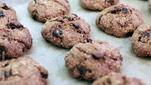 Homemade oat biscuits, oatmeal cookies. Close-up pile of biscuit cookies details and structure