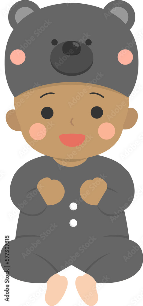 Fototapeta premium Baby dressed up as a doll, playful and cute baby bear doll and baby