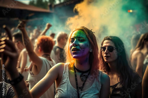 Teenagers at the color music festival-AI illustration