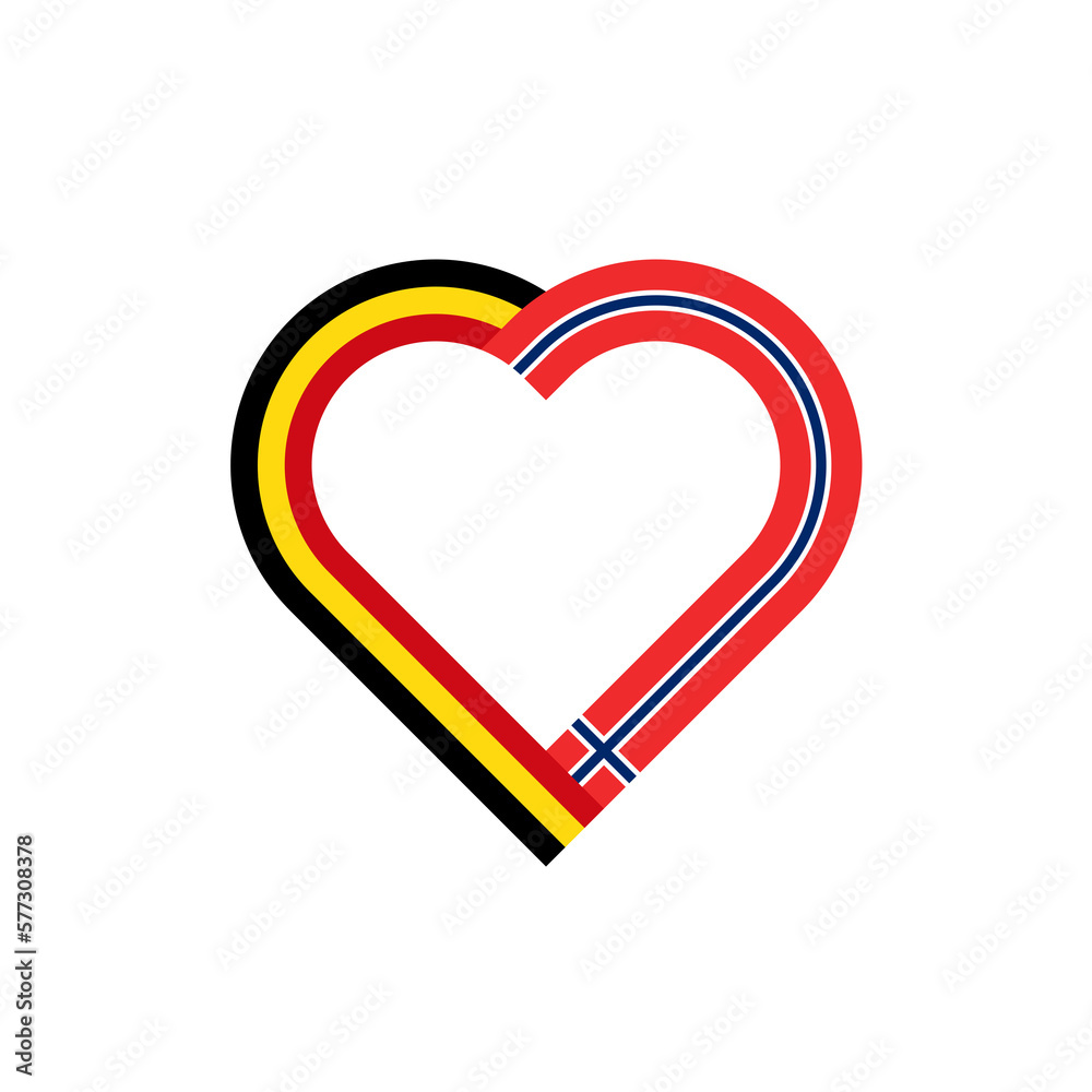 unity concept. heart ribbon icon of belgium and norway flags. PNG