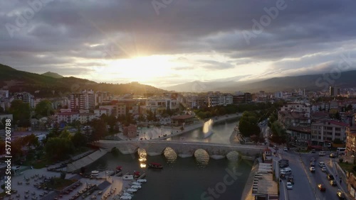 Aerial view of Stone Bridge in Tokat. 4K Footage in Turkey photo