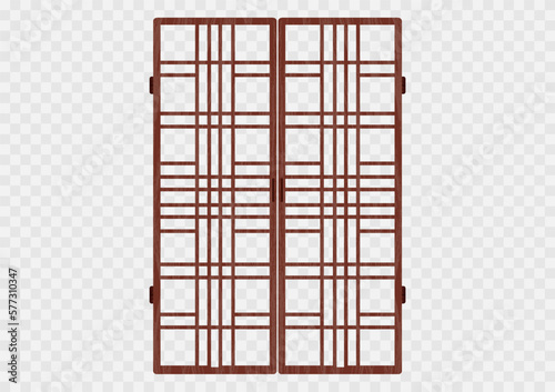 Traditional korean ornament folding frame pattern. Double door swing antique decoration art vector illustration. Natural color wood. Surface timber.