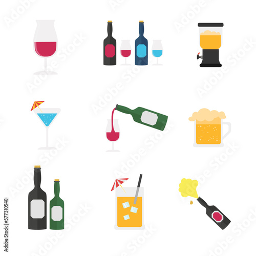 Bottle And Glasses Drink Icon Set