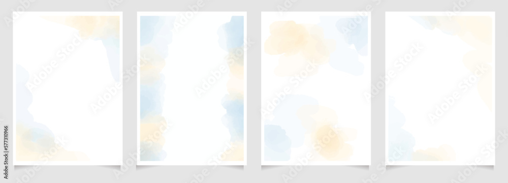 blue and sand beige watercolor wet wash splash 5x7 invitation card background template collection