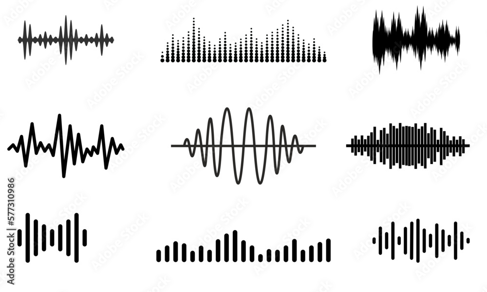Black sound waves. Music audio frequency, voice line waveform