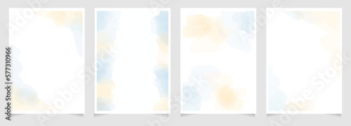 blue and sand beige watercolor wet wash splash 5x7 invitation card background template collection