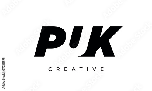 PUK letters negative space logo design. creative typography monogram vector