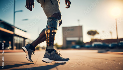 man walk with prosthetic leg, Generative AI