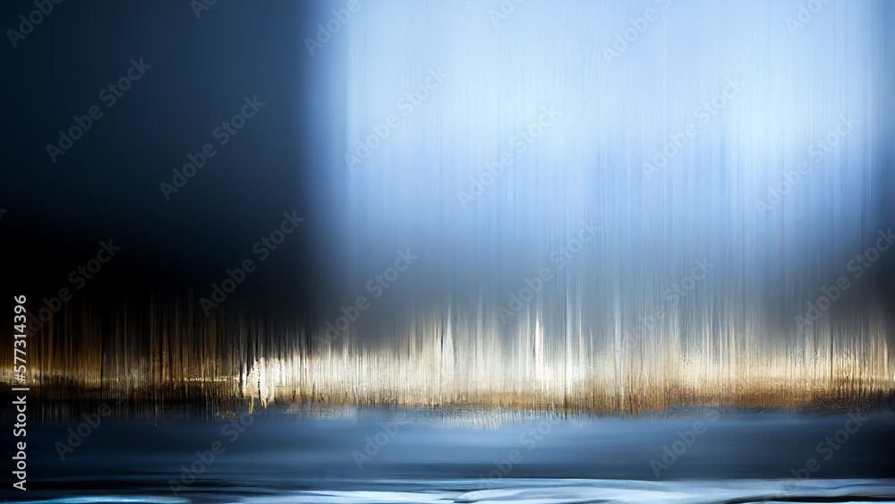 Abstract Dark Futuristic Background With Reflections Of Light Rays In Blue And Golden Color.