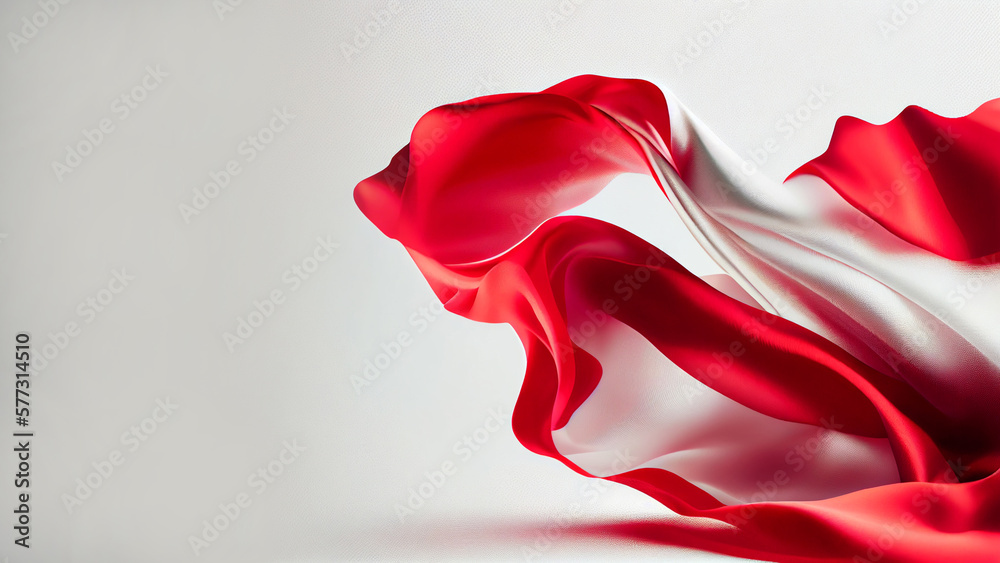 Fototapeta premium Realistic Flowing Silk or Satin Fabric Background In White And Red Color.